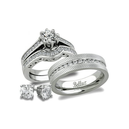 mens and womens matching wedding rings two tone bellux style his and hers stainless steel cz bridal matching wedding ring set sterling silver stud earrings womens size 10 mens 12 walmart mens and womens matching wedding rings two tone bellux style his and hers stainless steel cz bridal matching wedding ring set sterling silver stud earrings womens size 10 mens 12 walmart